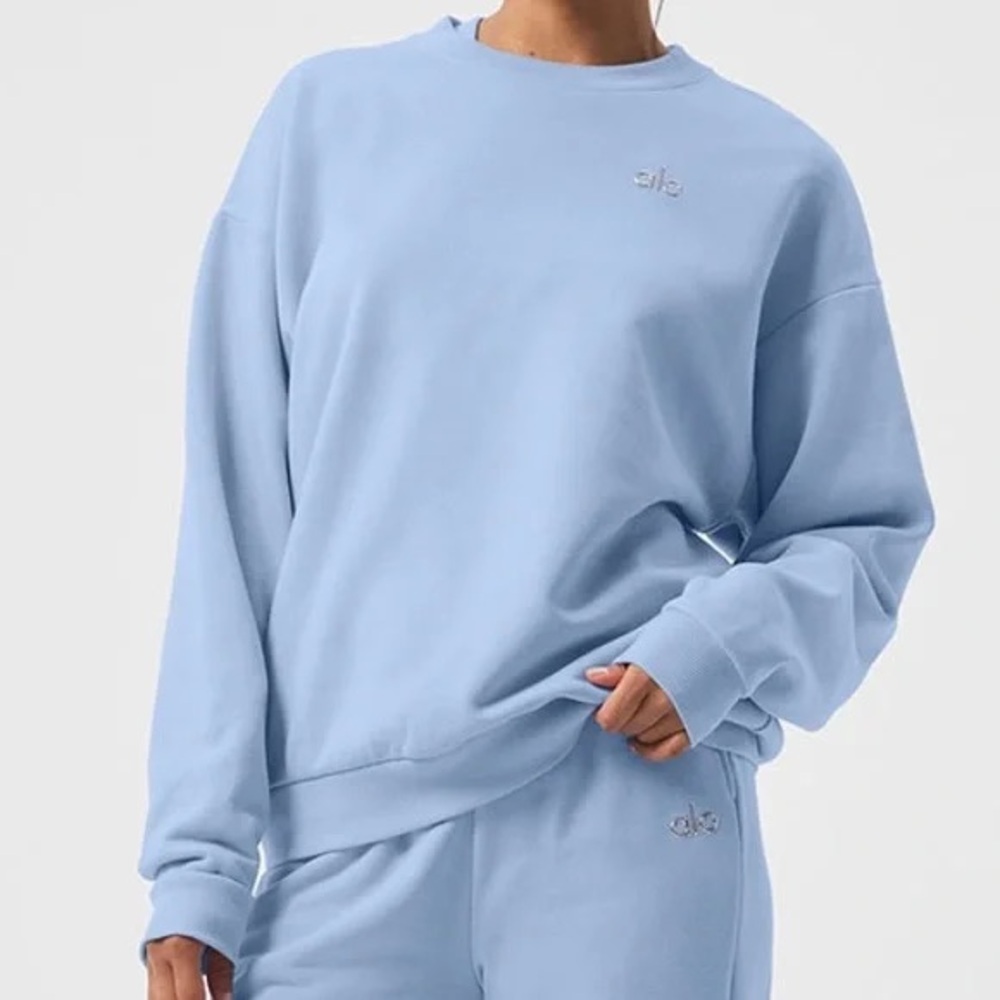 Alo Yoga Accolade Crew Neck Pullover Seashell Blue XS - Picture 1 of 13